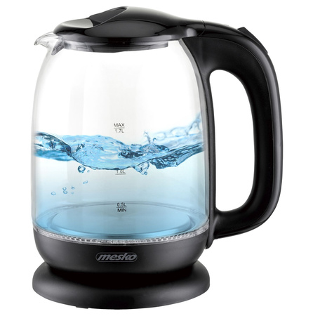 Czajnik Szklany 1,7 L Czarny z Podświetleniem LED, Wysoka Jakość - Mesko MS 1302