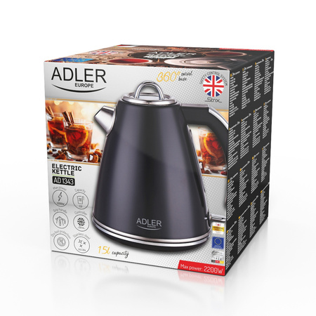 Czajnik elektryczny 1.5L, 2200W, stal nierdzewna, system Strix Adler AD 1343