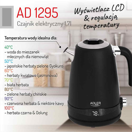 Czajnik metalowy z LCD i regulacją temperatury 1,7L - Adler AD 1295