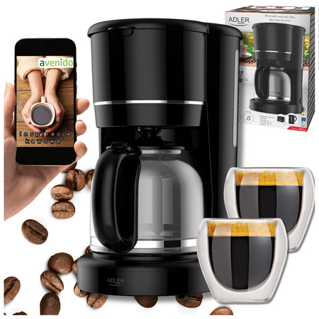 Ekspres do kawy przelewowy 900W szklany dzbanek 1,5L z podgrzewana podstawa Adler AD 4383b