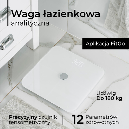 Waga analityczna Smart 180 kg, 12 parametrów, aplikacja FitGo Adler AD 8187