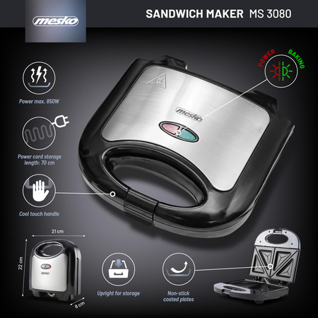 Opiekacz do KANAPEK TOSTÓW Toster Sandwich na 2 kanapki Powłoka NON-STICK Mesko Home MS3080