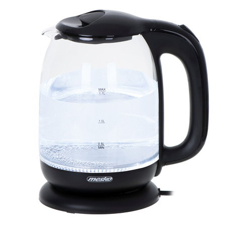 Czajnik Szklany 1,7 L Czarny z Podświetleniem LED, Wysoka Jakość - Mesko MS 1302