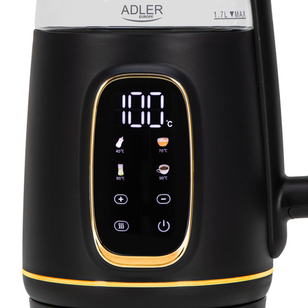 Czajnik elektryczny z regulacją temperatury, szklany, 1.7L 2200W Adler AD 1305 bg