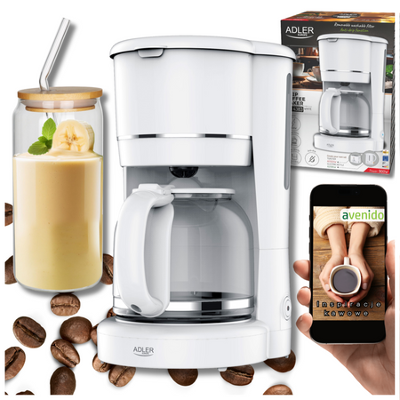 Ekspres do kawy przelewowy 900W szklany dzbanek 1,5L z podgrzewana podstawa Adler AD 4383w