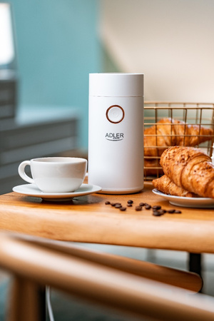 Młynek do Kawy Biały Złoty, Kompaktowy Design, Wydajna Moc - Adler AD 4446