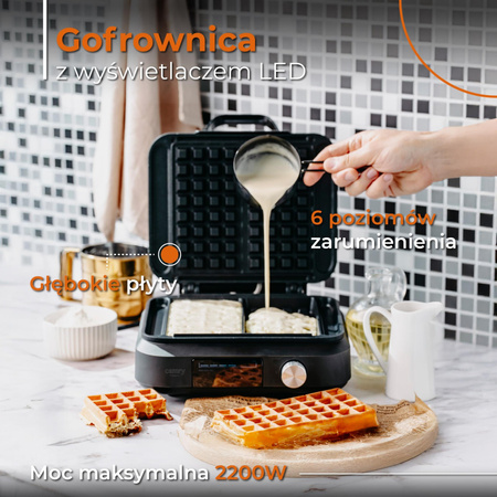 Gofrownica 2200W Timer Wyświetlacz LED 6 poziomów zarumienienia Głębokie płyty CAMRY CR 3086