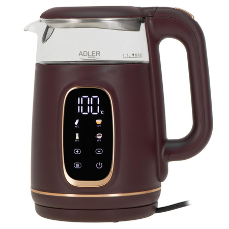 Czajnik elektryczny z regulacją temperatury, szklany, 1.7L 2200W Adler AD 1305 bu