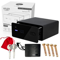 Mini sejf domowy hotelowy zamek elektroniczny klawiatura wyświetlacz I klasa odporności Adler AD1044