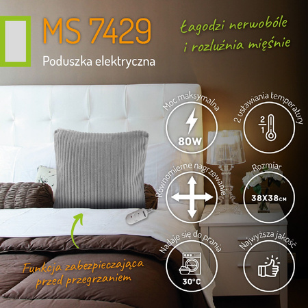 Elektryczna Poduszka Rozgrzewająca Szara, Kompaktowy Rozmiar, Dla Zdrowia - Mesko MS 7429
