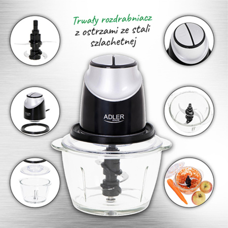 Rozdrabniacz kuchenny, szklana misa 1,2L, 4 ostrza, 550W – Adler AD 4082