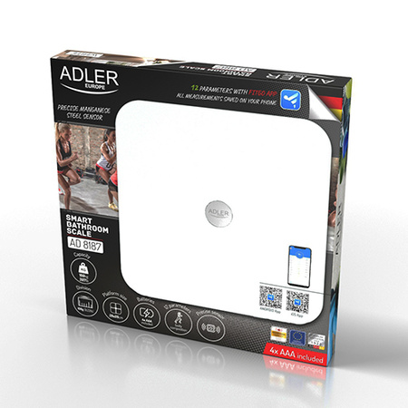 Waga analityczna Smart 180 kg, 12 parametrów, aplikacja FitGo Adler AD 8187