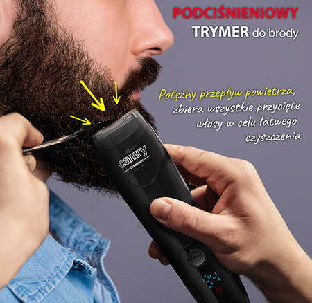 Trymer do brody, podciśnieniowe zasysanie włosów, LCD, ładowanie USB Camry CR 2833