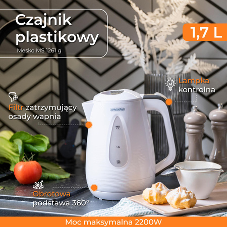 Czajnik elektryczny 1.7L, 2200W, płaska grzałka, filtr antywapienny Mesko MS 1261