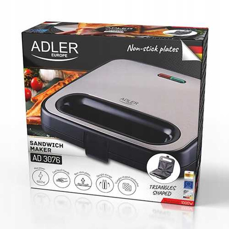 Opiekacz do kanapek, trójkąty, 700W, nieprzywierające płyty, pionowy – Adler AD 3076