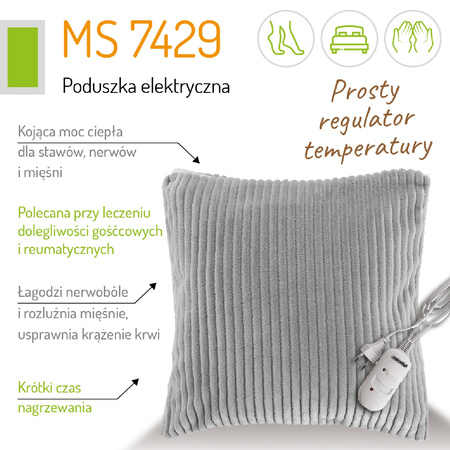 Elektryczna Poduszka Rozgrzewająca Szara, Kompaktowy Rozmiar, Dla Zdrowia - Mesko MS 7429