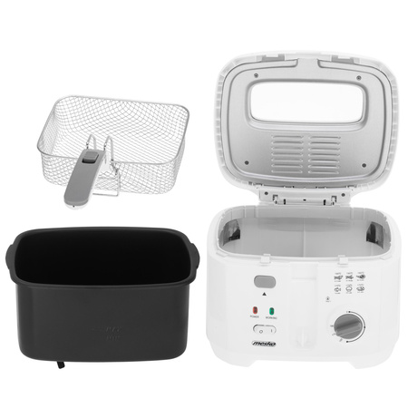 Frytkownica elektryczna, frytownica tłuszczowa 2,5L, 1800W, filtr, wyjmowany pojemnik, ochrona – Mesko MS 4908G