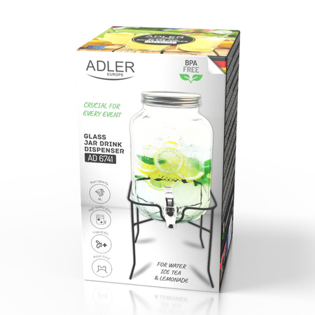 Słój z kranikiem 4L i stojakiem na lemoniadę, wodę, drinki, soki Adler AD 6741