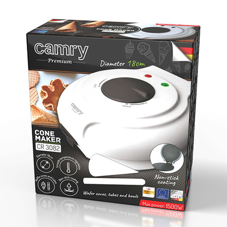 Wypiekacz do wafli 18 cm z regulacją temperatury, powłoką nieprzywierającą – Camry CR 3082