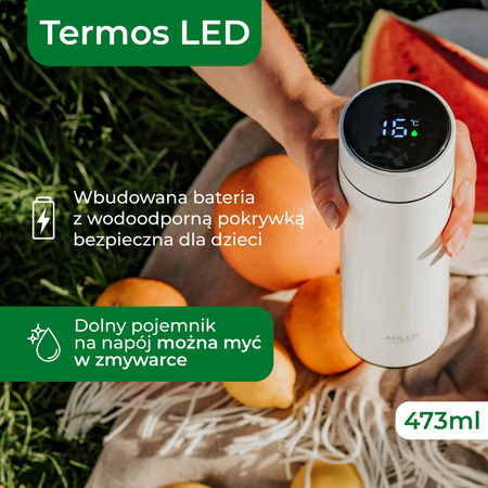 Kubek termiczny Termos LED Biały 473ml Do Kawy i Herbaty Adler AD 4506