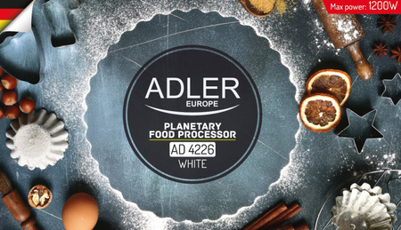 Robot kuchenny planetarny 1200W, biały, wielofunkcyjny - Adler AD 4226