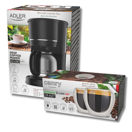 Ekspres do kawy przelewowy 900W szklany dzbanek 1,5L z podgrzewana podstawa Adler AD 4383b