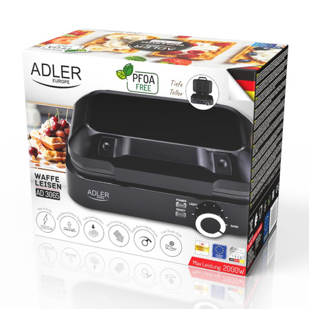 Gofrownica na 2 duże gofry 2000W Powłoka nieprzywierająca Płynna regulacja Adler AD 3065