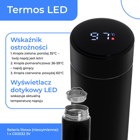 Kubek termiczny 473 ml, wyświetlacz LED, sitko, podwójne ścianki, BPA Free Camry CR 4507