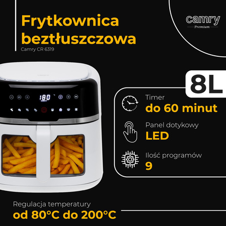 Frytkownica beztłuszczowa Air Fryer, pojemność 8L, 9 programów Camry CR 6319 CR6319