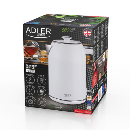 Czajnik elektryczny 1.7L, 2200W, stal nierdzewna, system Strix Adler AD 1341