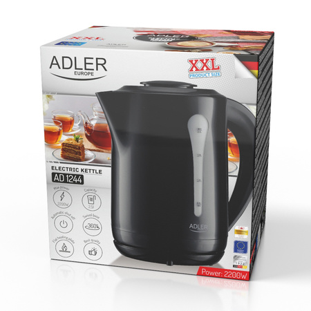 Czajnik elektryczny plastikowy 2.5L, 2200W, płaska grzałka, filtr Adler AD 1244