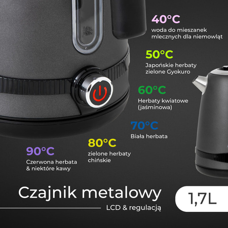 Czajnik elektryczny 1.7L, regulacja 40-100°C, LCD, podtrzymanie temperatury Adler AD1295