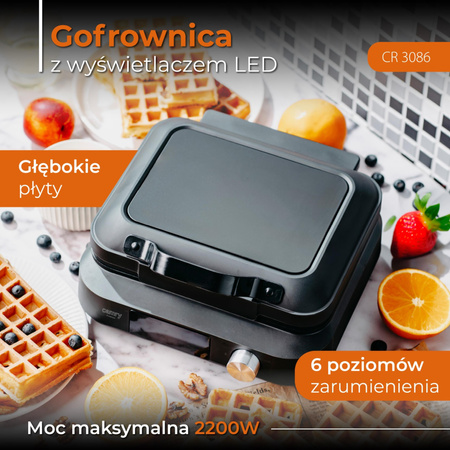 Gofrownica 2200W Timer Wyświetlacz LED 6 poziomów zarumienienia Głębokie płyty CAMRY CR 3086