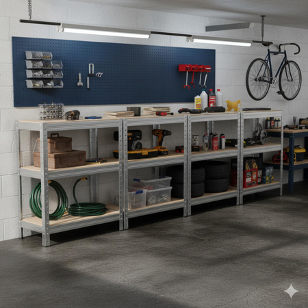 4 komplety regałów magazynowych metalowych 2w1, udźwig 175kg/półkę Avenido AV 6816