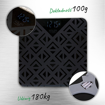 Waga łazienkowa elektroniczna 180 kg, szkło, antypoślizgowa, wyświetlacz LED Adler AD 8170