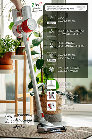Bezprzewodowy Odkurzacz Pionowy Adler o Niskiej Wadze AD 7051