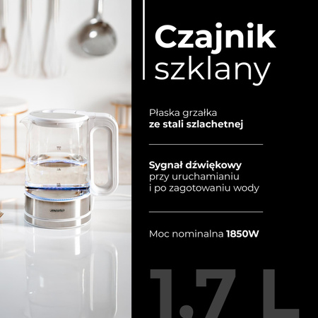 Czajnik elektryczny szklany 1.7L, reg. temp. 60-100°C, LED, 2200W Mesko MS 1301