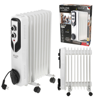 Grzejnik olejowy 2000W, 9 żeberek, 3 poziomy mocy, regulacja temperatury – Adler AD 7816
