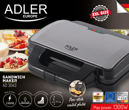 Opiekacz do Kanapek XXL – Wydajny i Nowoczesny Design – Adler AD 3043
