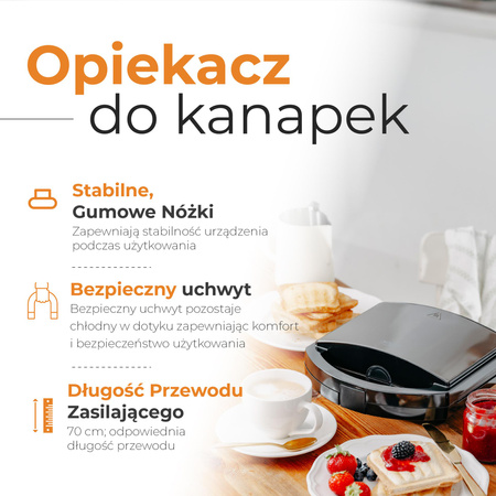 Opiekacz do kanapek 1000W, nieprzywierająca powłoka, do dwóch tostów XXL Adler AD 3069