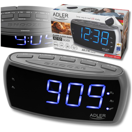 Radiobudzik LED cyfrowy, radio AM/FM, podwójny alarm, drzemka Adler AD 1121 S