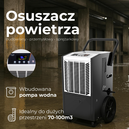 Przemysłowy osuszacz powietrza 50L/24h, 300 m³/h, pompa, LED Adler AD 7864