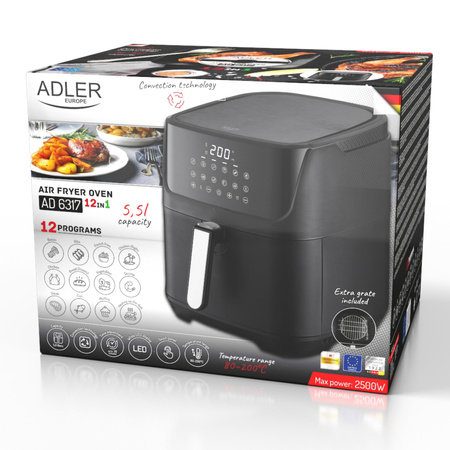 Frytkownica Beztłuszczowa Air Fryer, pojemność 5,5L, 12 programów Adler AD 6317 AD6317