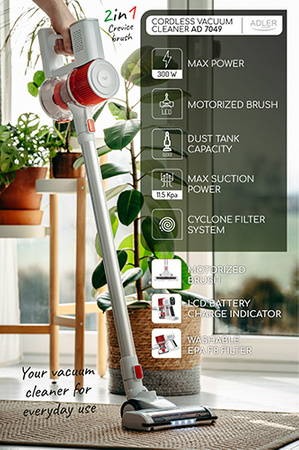 Bezprzewodowy Odkurzacz Pionowy Adler o Niskiej Wadze AD 7051