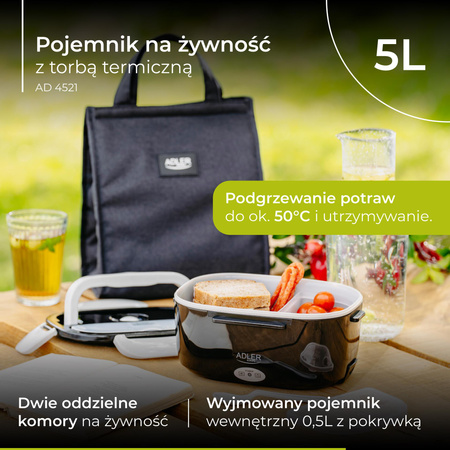 Lunchbox pojemnik podgrzewany na żywność 1L torba termiczna 2 komory Adler AD 4521
