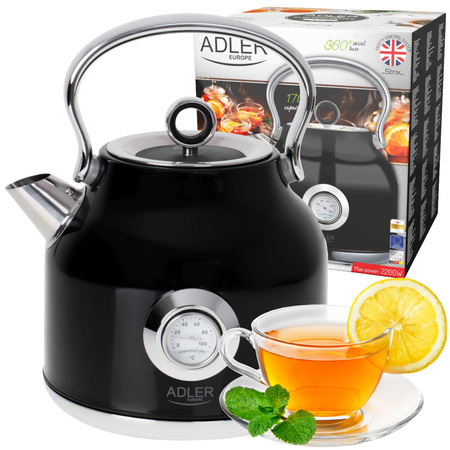 Czajnik elektryczny 1.7L, 2200W, termometr analogowy, stal nierdzewna Adler AD 1346