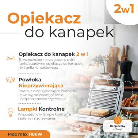 Profesjonalny Opiekacz do Kanapek 2 w 1 Biały Adler, Kompaktowy Rozmiar - AD 3070