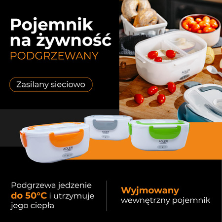 Pojemnik na żywność podgrzewany lunchbox 1.1L, dwukomorowy, 50°C, zasilany sieciowo Adler AD 4474