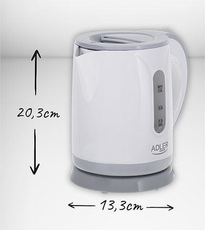 Czajnik elektryczny plastikowy, 0,8L, 850W, filtr, blokada, Adler AD 1371g