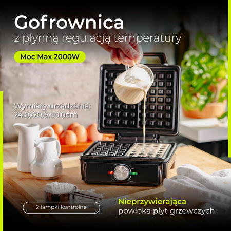 Gofrownica 2000W, XXL, 2 duże gofry, regulacja temperatury Adler AD 3088